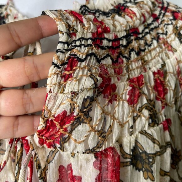 Free People Women's Cream Red Floral Keeping Up with Kara Tunic Size Large - Picture 12 of 13